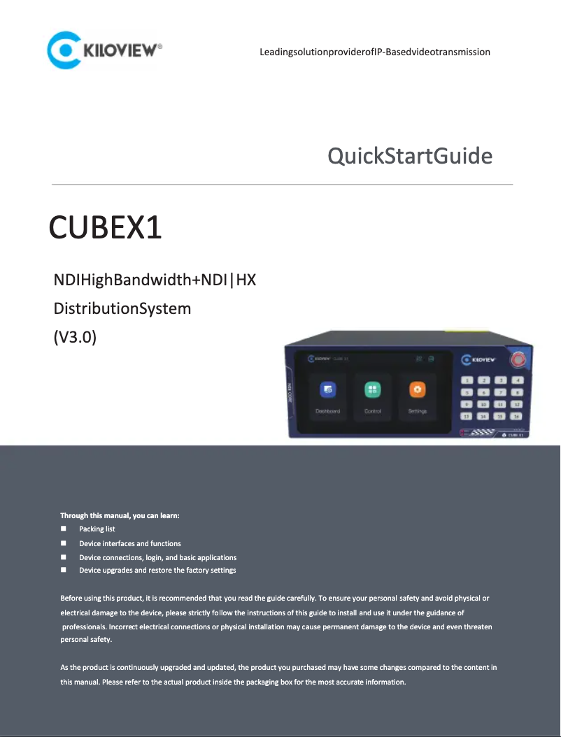 Image de la première page du manuel de l'appareil CUBE X1