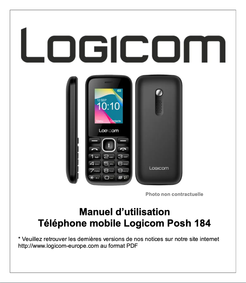 Page 1 de la notice Manuel utilisateur Logicom Le Posh 184