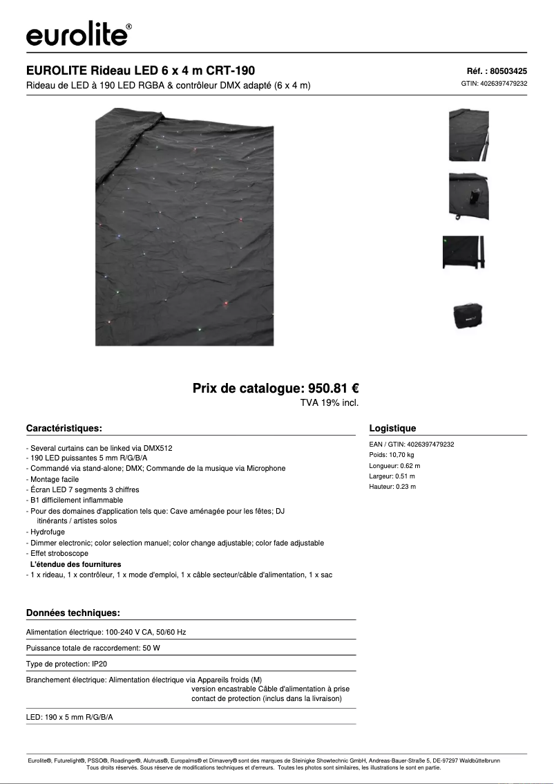 Page n°1 - Fiche technique Eurolite CRT-190