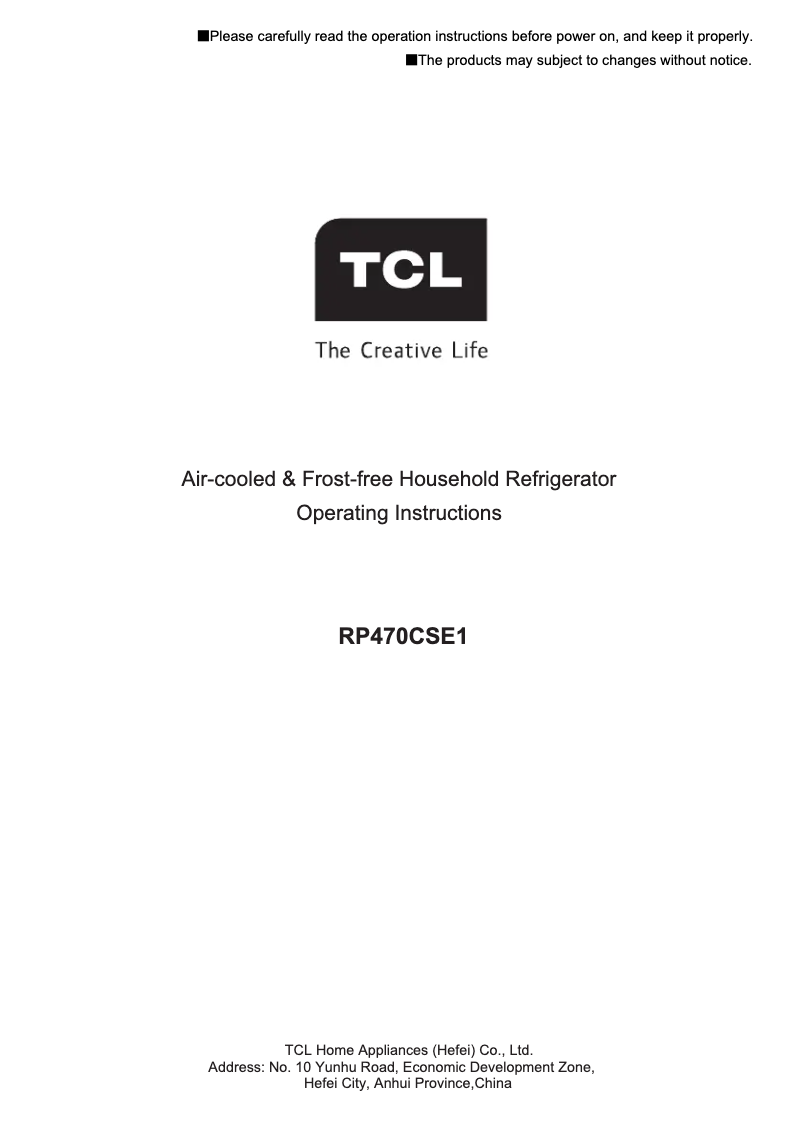 Page 1 de la notice Manuel utilisateur TCL RP470CSE1