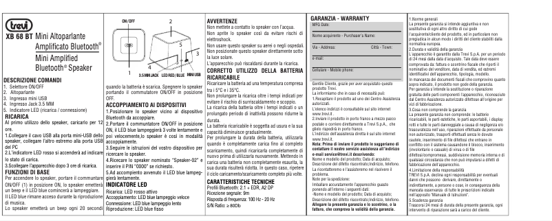 Page n°1 - Manuel utilisateur Trevi XB 68 BT