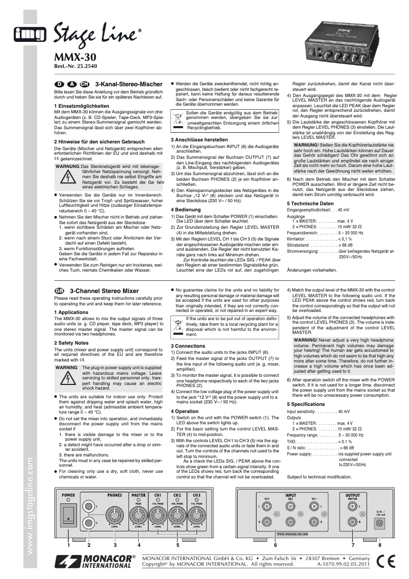Page n°1 - Manuel utilisateur Monacor MMX-30