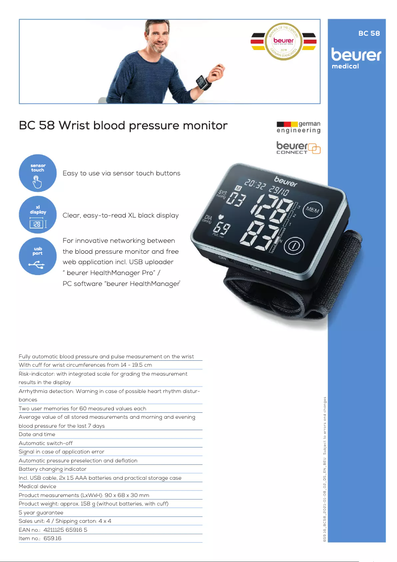 Page 1 de la notice Fiche technique Beurer BC 58