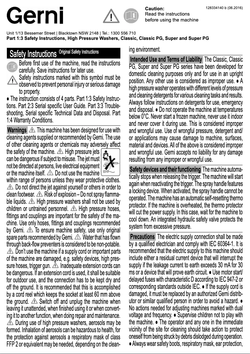 Página 1 del manual Manual de usuario Gerni Classic 100.5