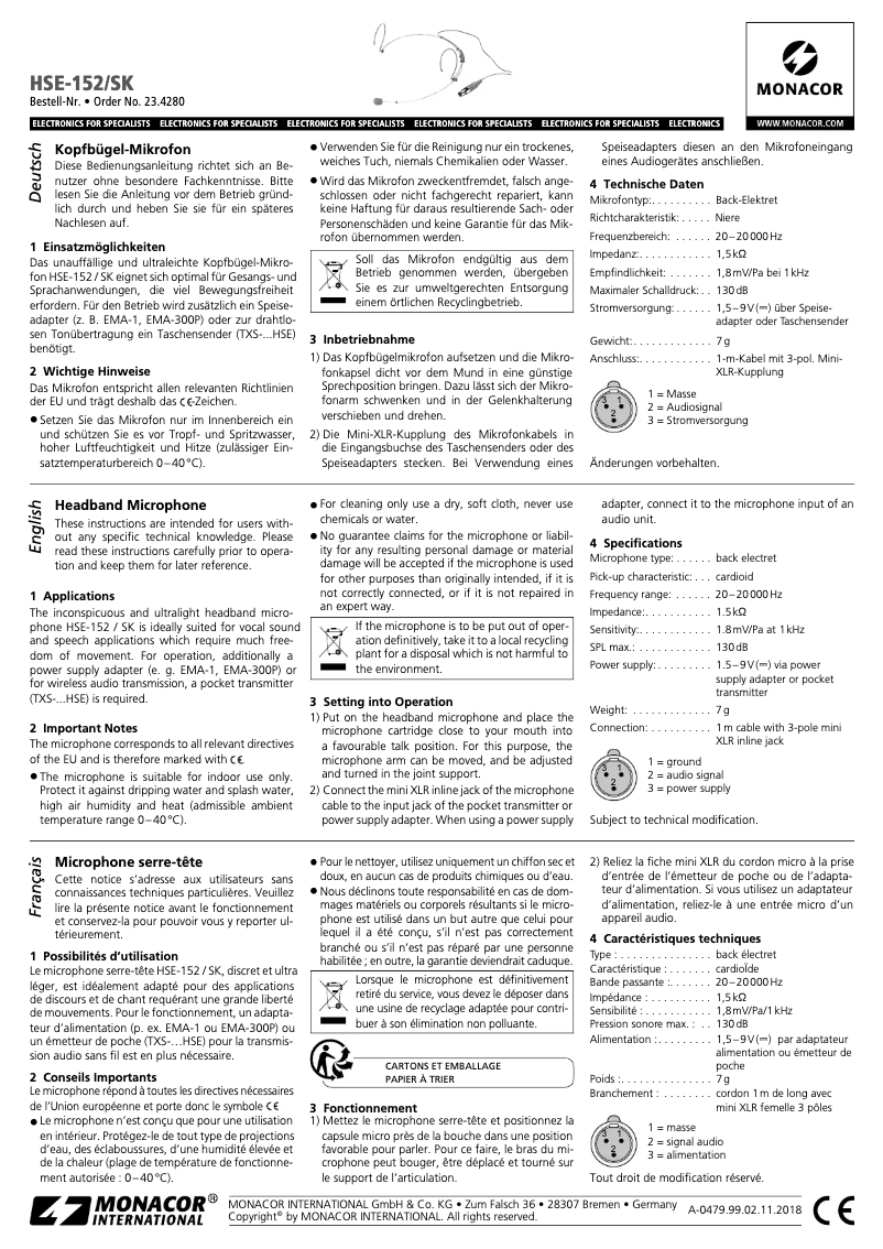 Image de la première page du manuel de l'appareil HSE-152/SK