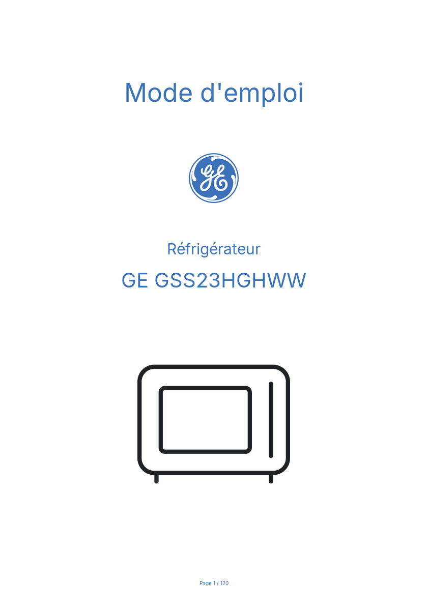 Image de la première page du manuel de l'appareil GSS23HGHWW