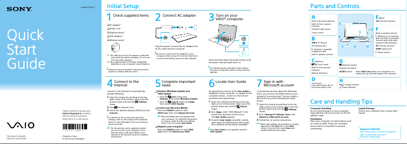 Page n°1 - Guide d'installation Sony Vaio Fit 13 SVF13N13CXS