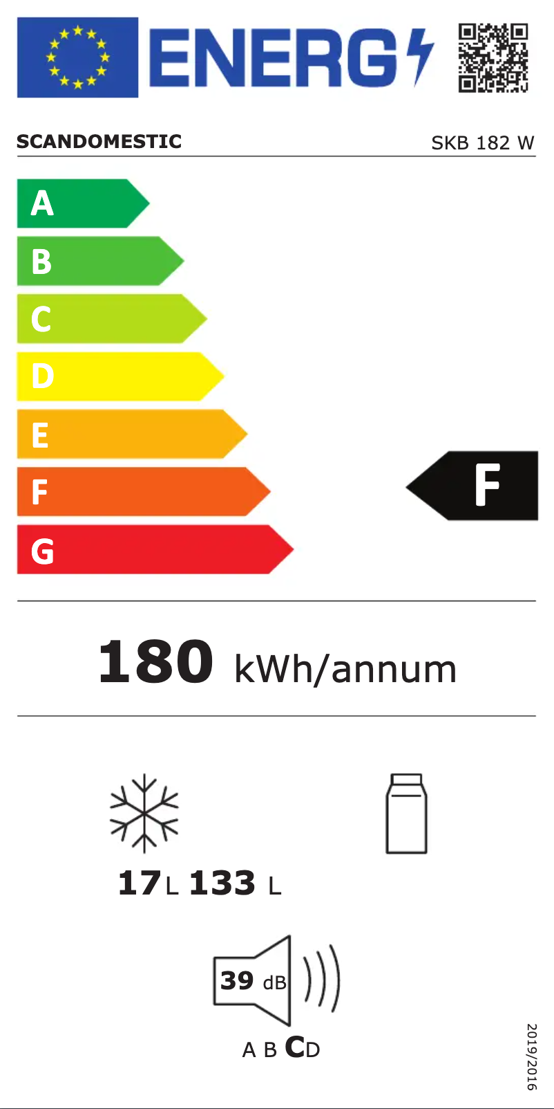 Page 1 of the manual Energy Label Scandomestic SKB 182 W