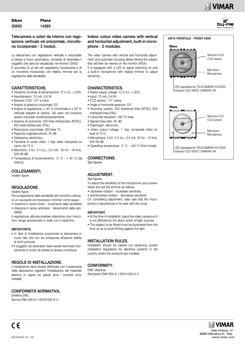 Page 1 de la notice Manuel utilisateur Vimar 14565
