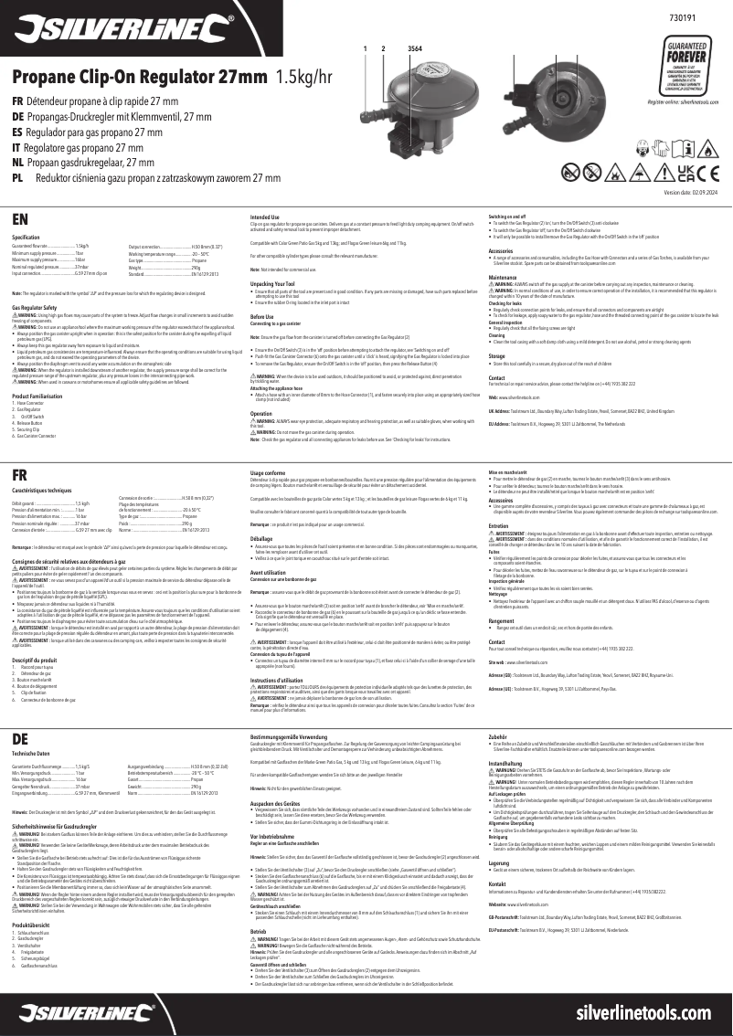 Page n°1 - Manuel utilisateur Silverline 730191