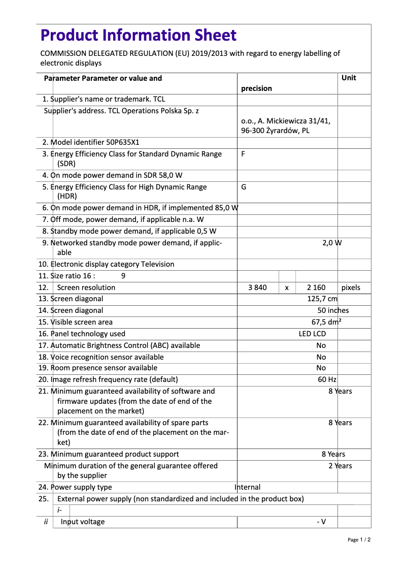 Image de la première page du manuel de l'appareil 50P635