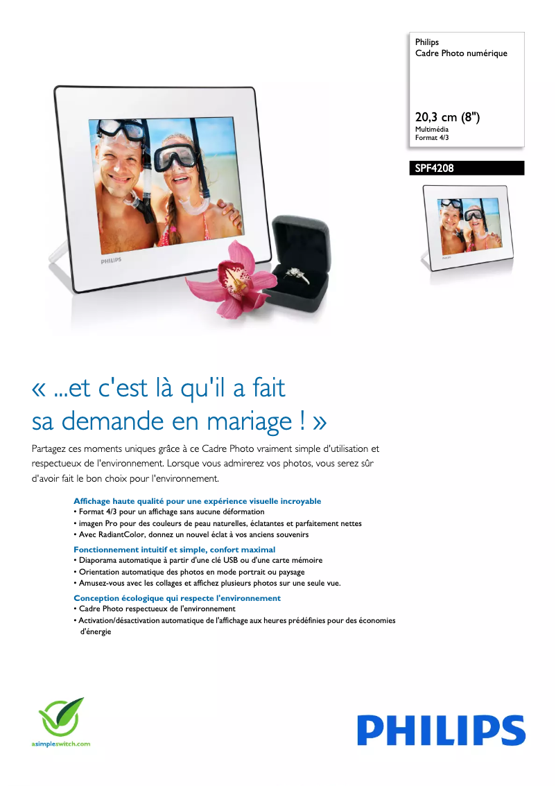 Page 1 de la notice Fiche technique Philips SPF4208