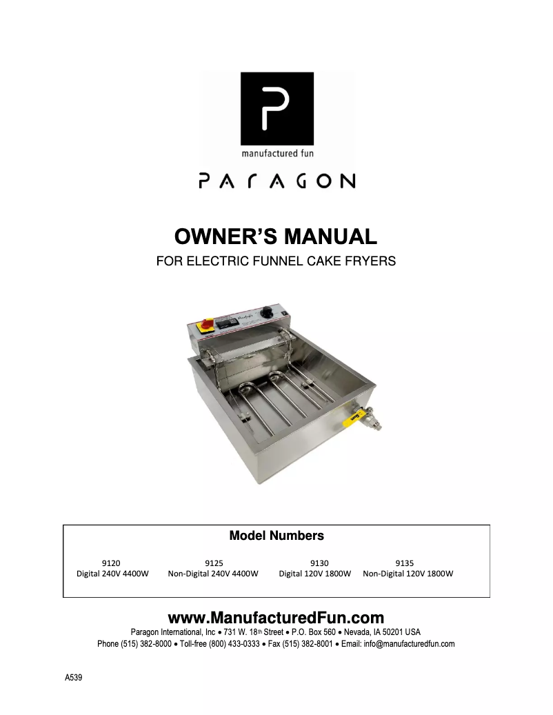 Page 1 de la notice Manuel utilisateur Paragon ParaFryer 9130