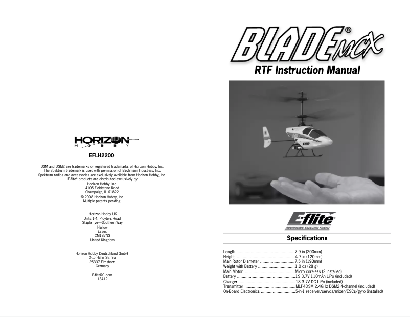 Image de la première page du manuel de l'appareil Blade mCX RTF