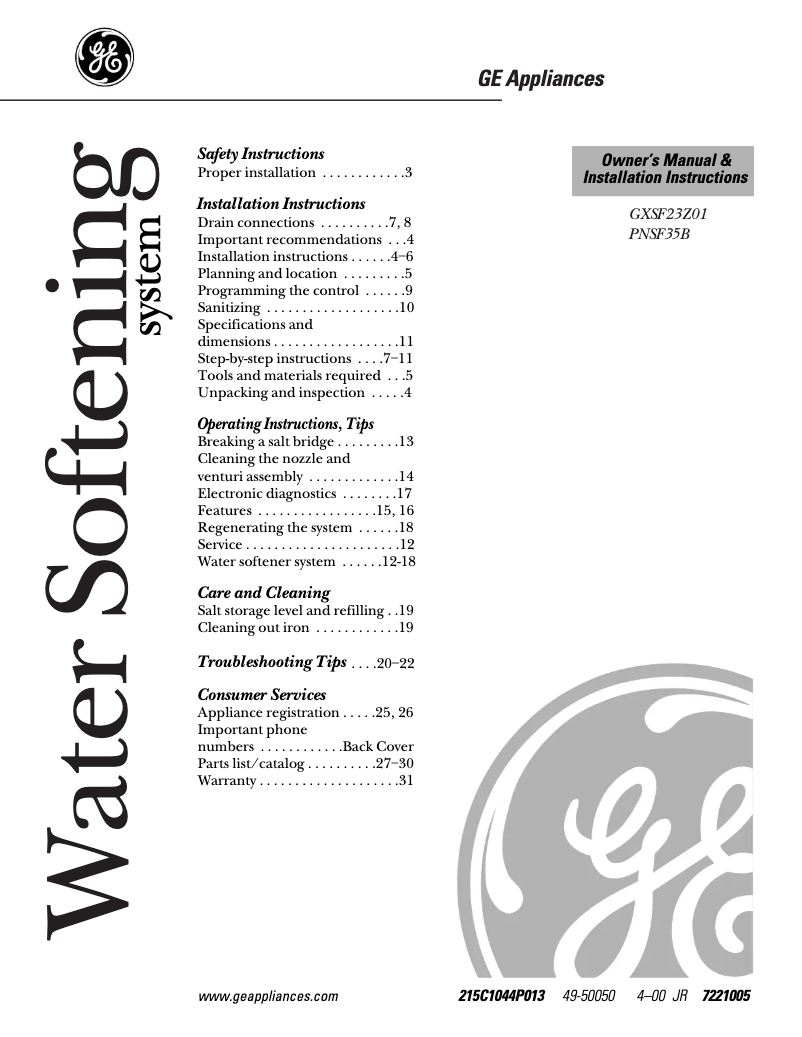 Image de la première page du manuel de l'appareil Profile PNSF35B