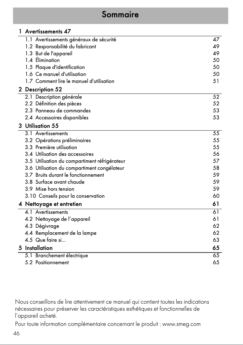 Page n°1 - Manuel utilisateur Smeg FAB28RNE1