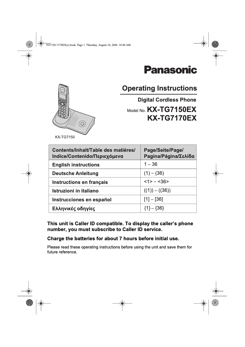 Page 1 de la notice Manuel utilisateur Panasonic KX-TG7150