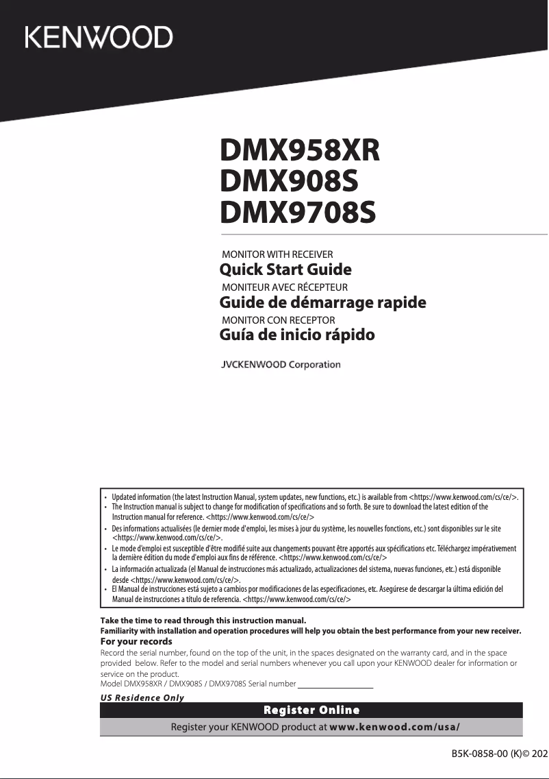 Page 1 de la notice Manuel utilisateur Kenwood DMX908S