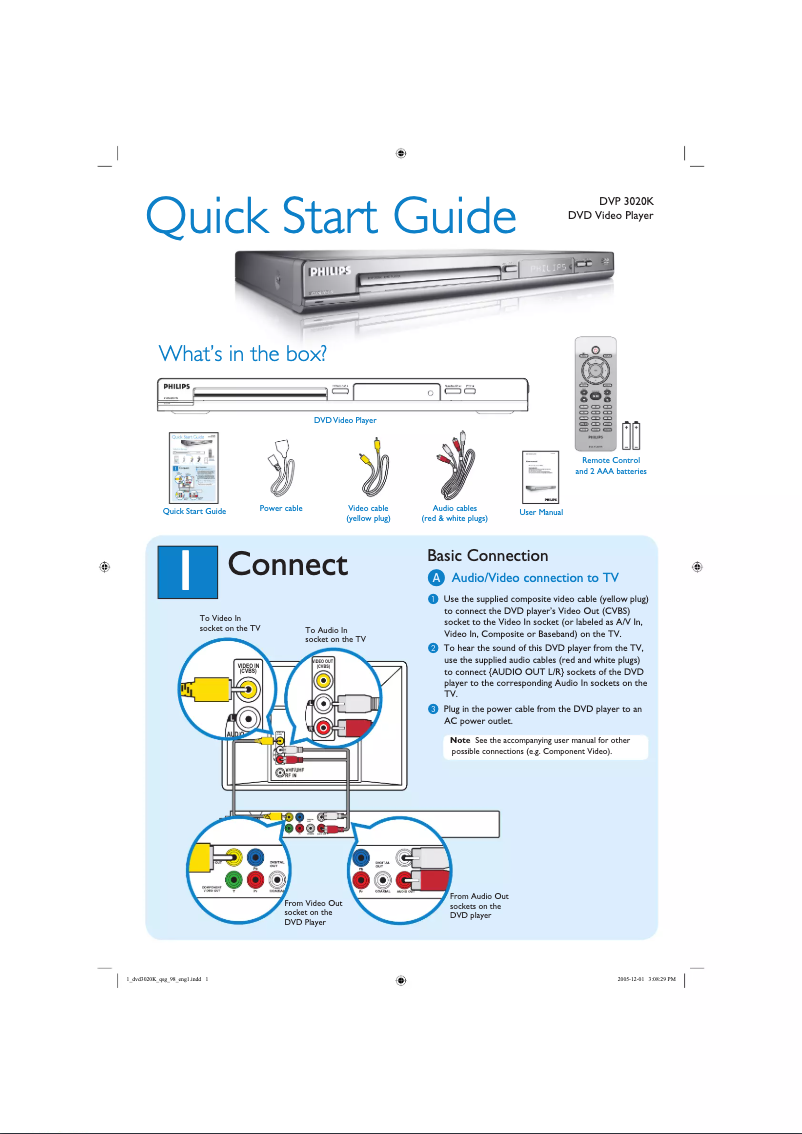 Page n°1 - Guide de démarrage rapide Philips DVP3020K