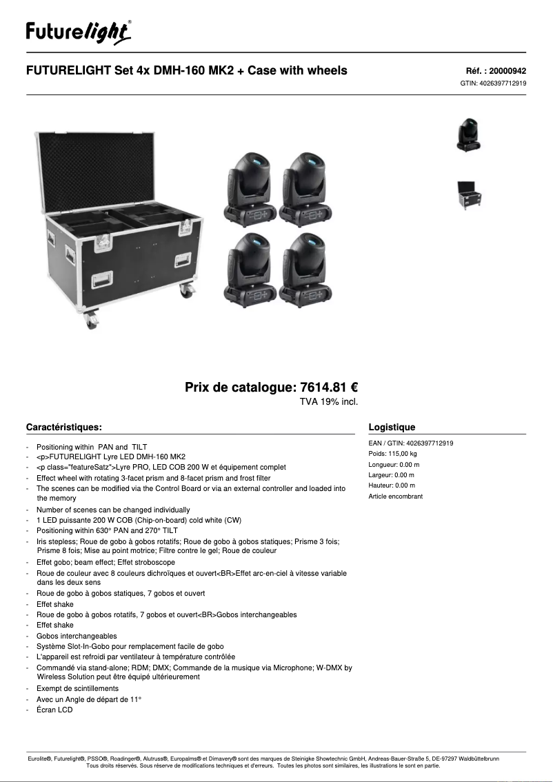 Page 1 de la notice Fiche technique Futurelight DMH-160 MK2