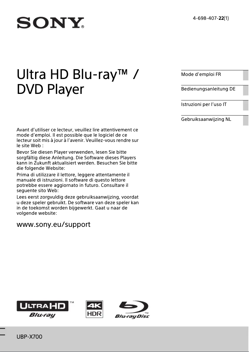 Page n°1 - Manuel utilisateur Sony UBP-X700