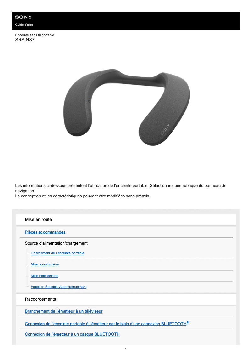 Image de la première page du manuel de l'appareil SRS-NS7