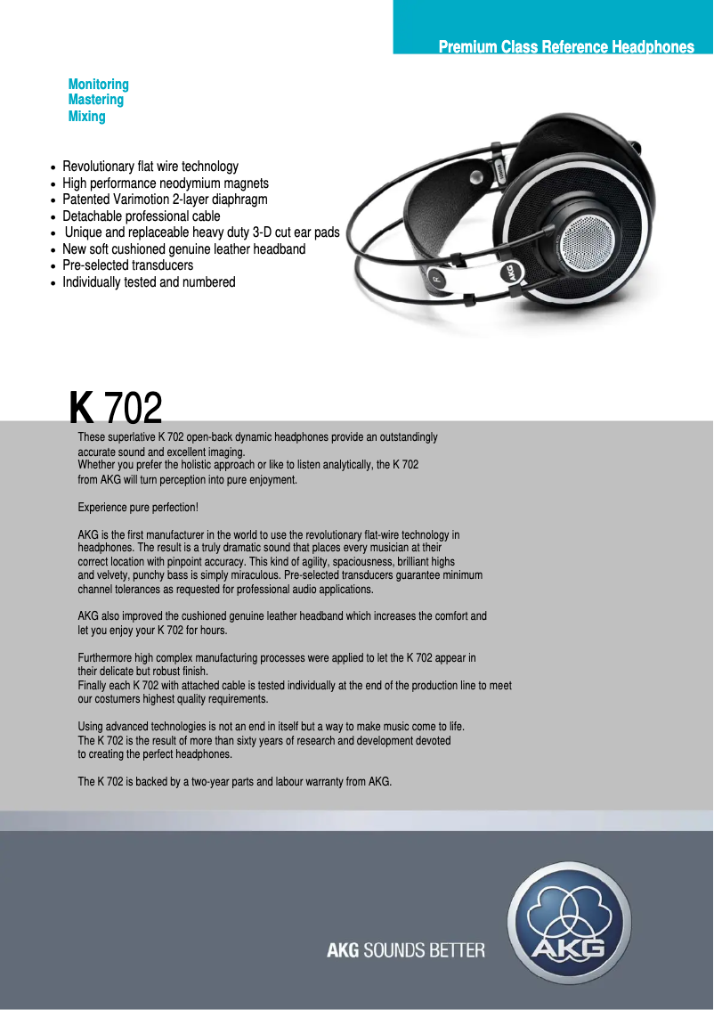 Page n°1 - Fiche technique AKG K702