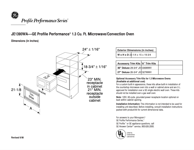 Page 1 de la notice Fiche technique GE Profile Performance JE1390WA