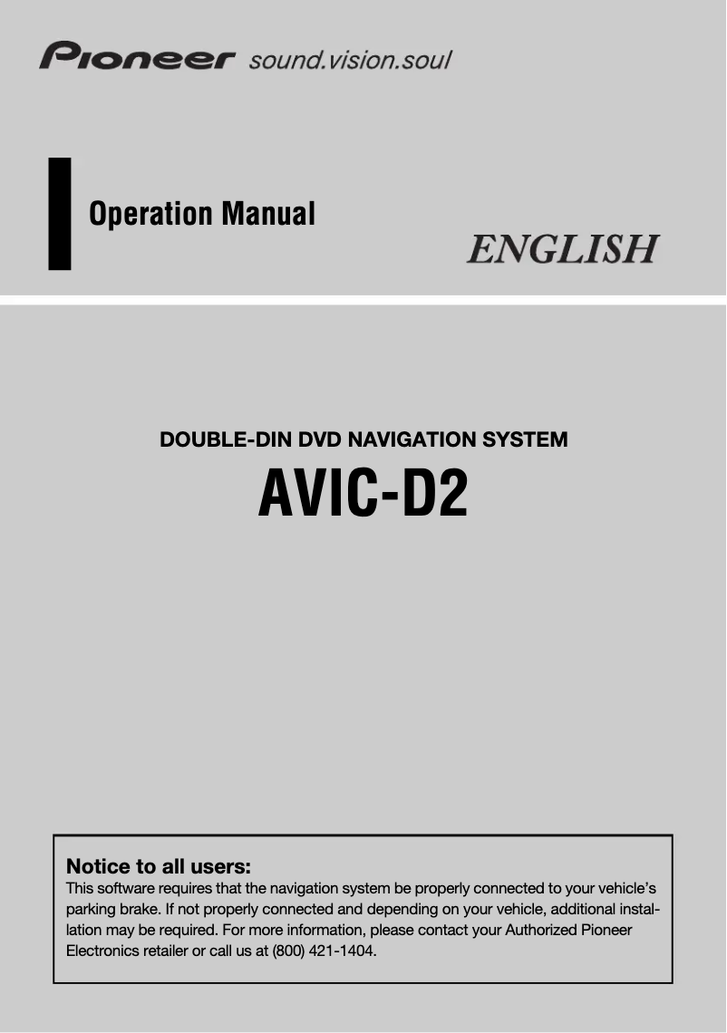 Page n°1 - Manuel utilisateur Pioneer AVIC-D2