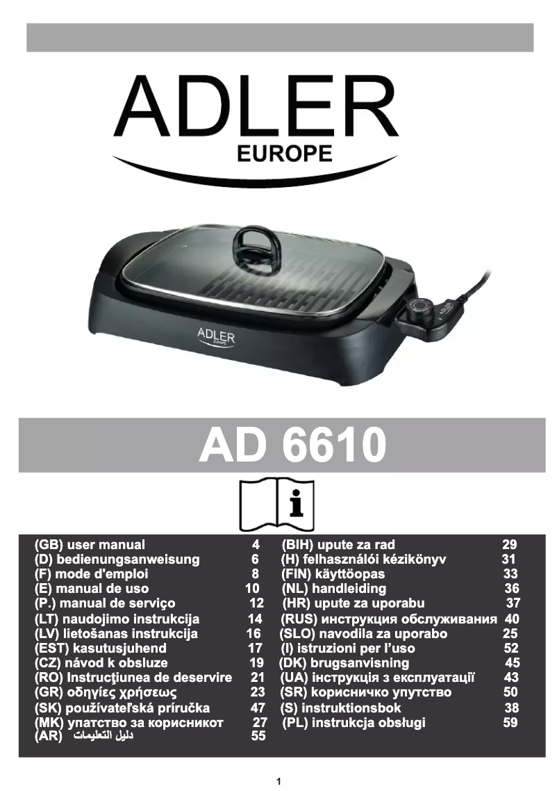 Page 1 de la notice Manuel utilisateur Adler AD 6610