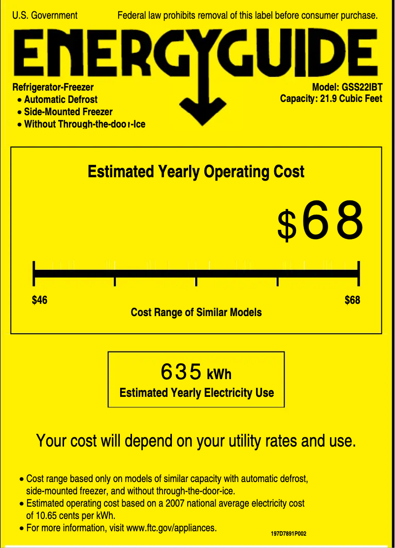 Page 1 de la notice Label énergétique GE GSS22IBTCC