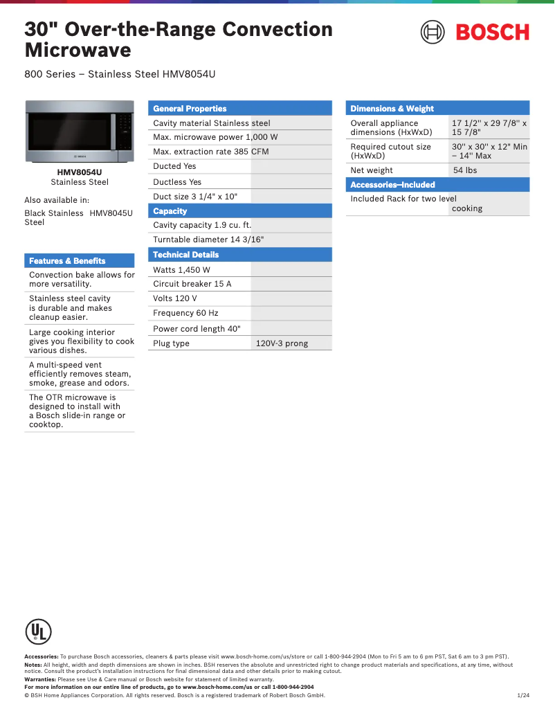 Página 1 del manual Ficha técnica Bosch HMV8054U
