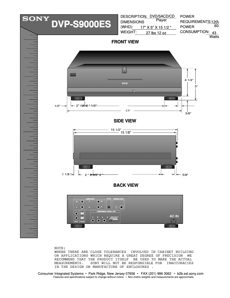 Page 1 de la notice Guide d'installation Sony DVP-S9000ES