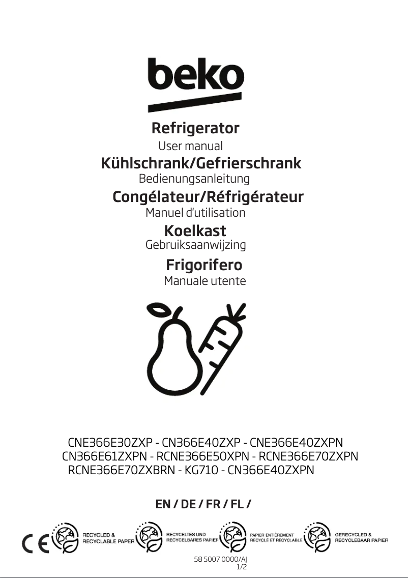 Page n°1 - Manuel utilisateur Beko RCNE366E70ZXBRN