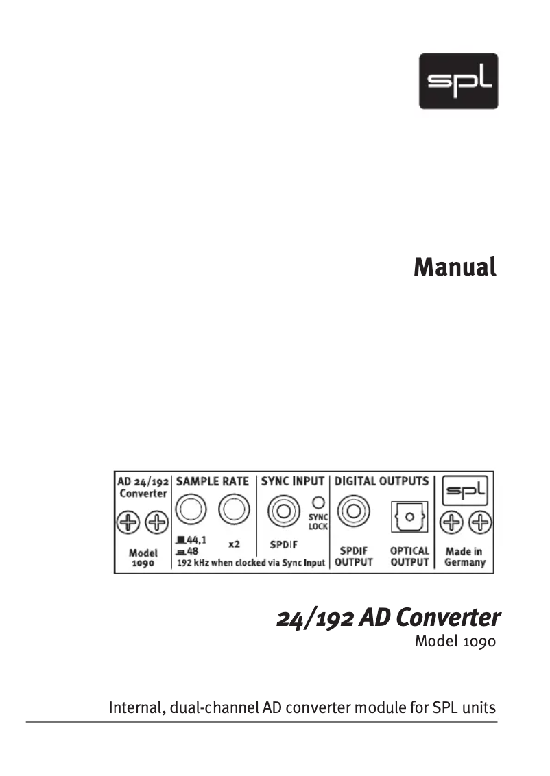 Page n°1 - Manuel utilisateur SPL 1090
