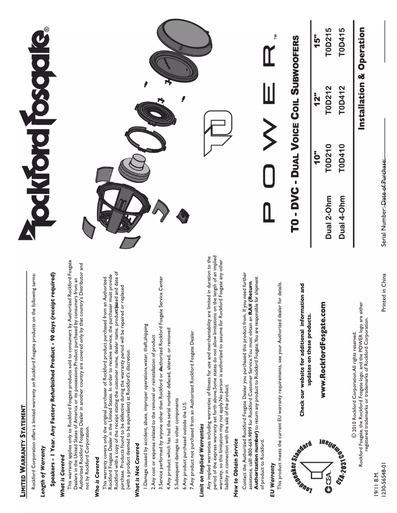 Page n°1 - Manuel utilisateur Rockford Fosgate Power T0D410
