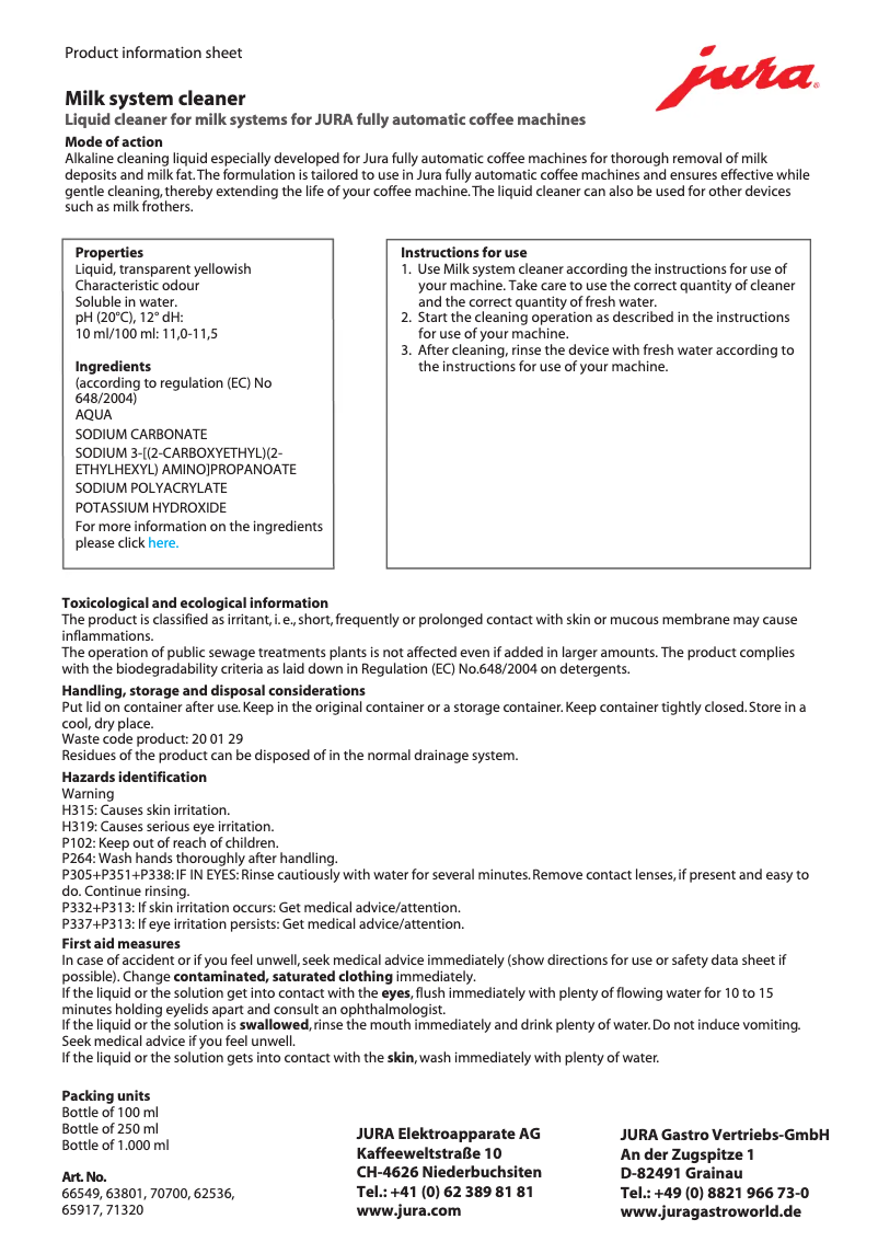 Image de la première page du manuel de l'appareil Milk System Cleaner