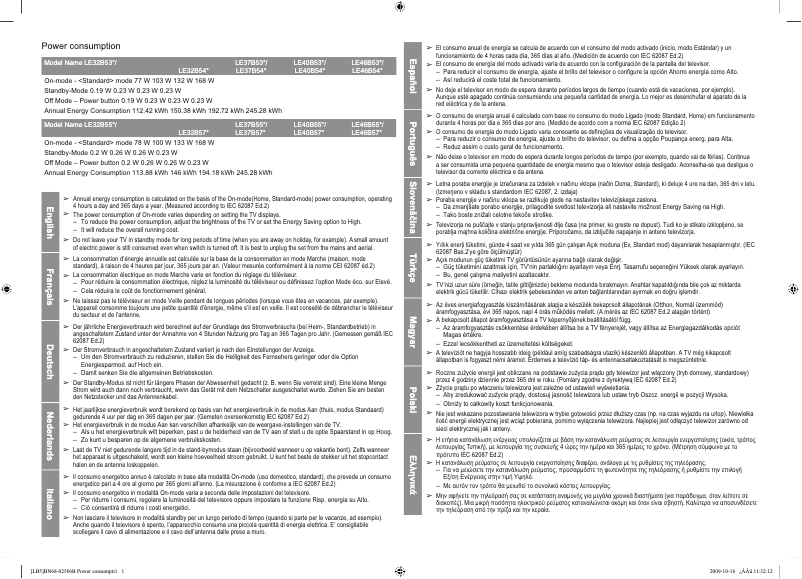 Page 1 de la notice Label énergétique Samsung LE40B550A5P