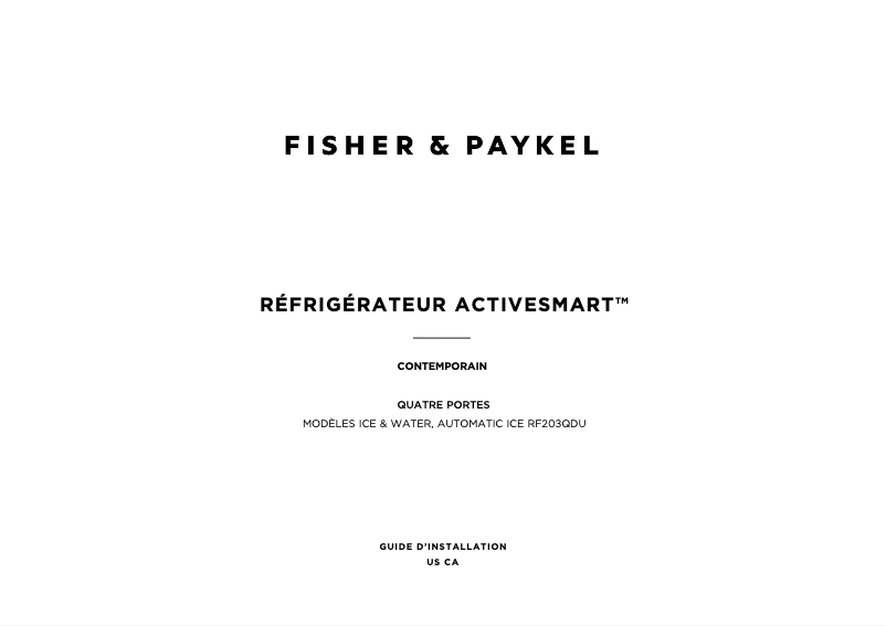 Page 1 de la notice Guide d'installation Fisher & Paykel RF135BRPJX6