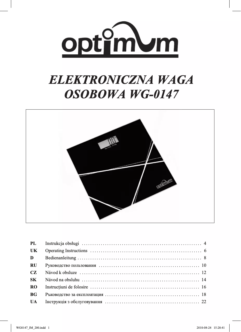 Page 1 de la notice Manuel utilisateur Optimum WG-0147