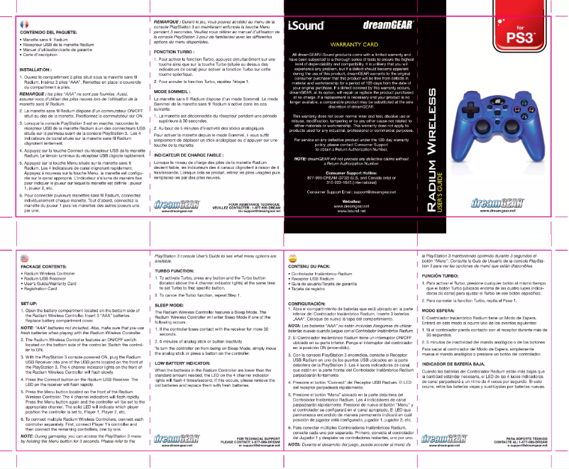 Page 1 de la notice Manuel utilisateur dreamGEAR Radium Wireless (PS3)