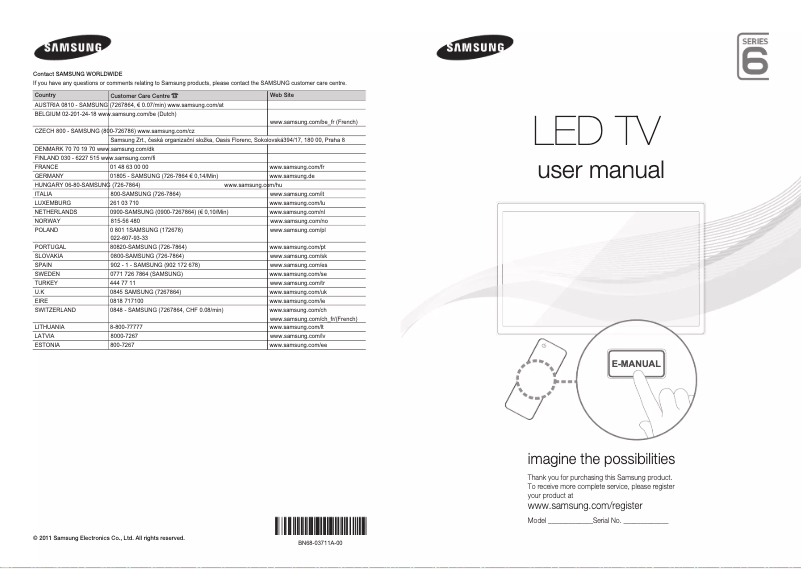 Page n°1 - Guide de démarrage rapide Samsung UE55D6327SK