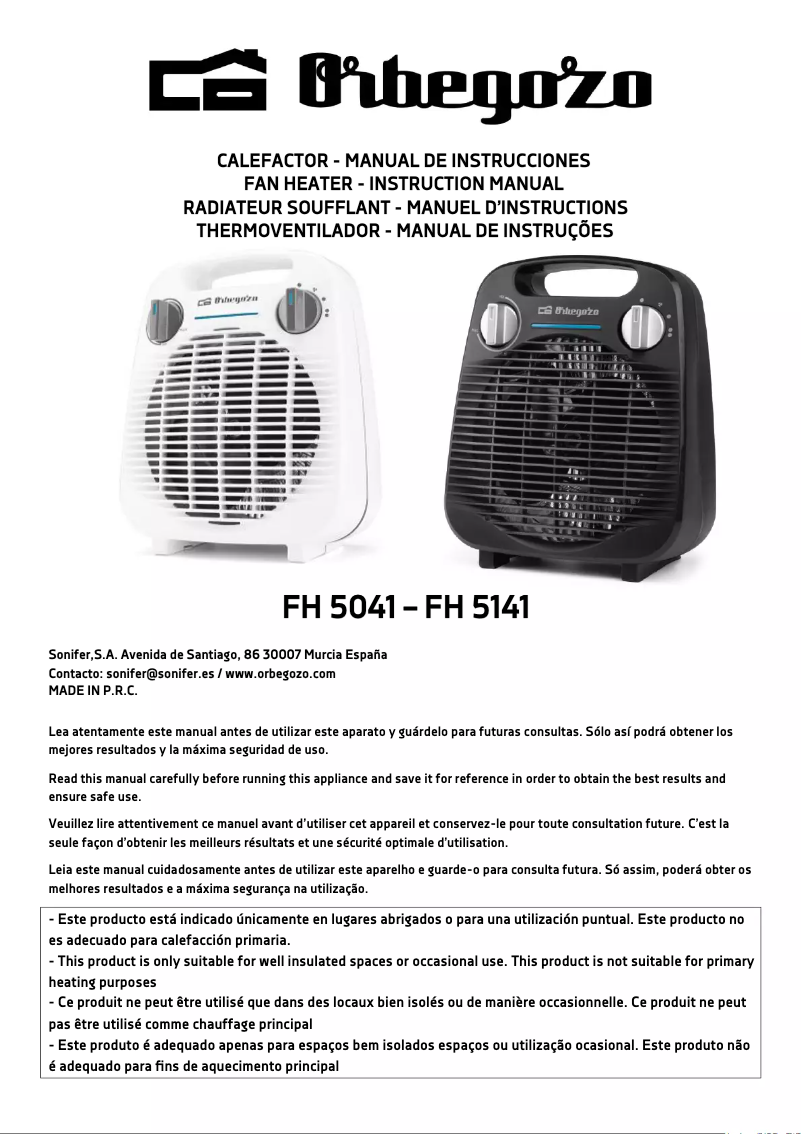 Page 1 de la notice Manuel utilisateur Orbegozo FH 5141