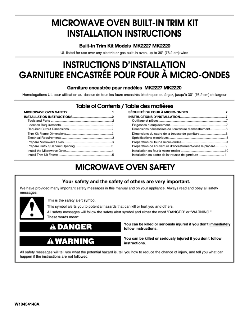 Page n°1 - Guide d'installation Amana UMC5225GZ