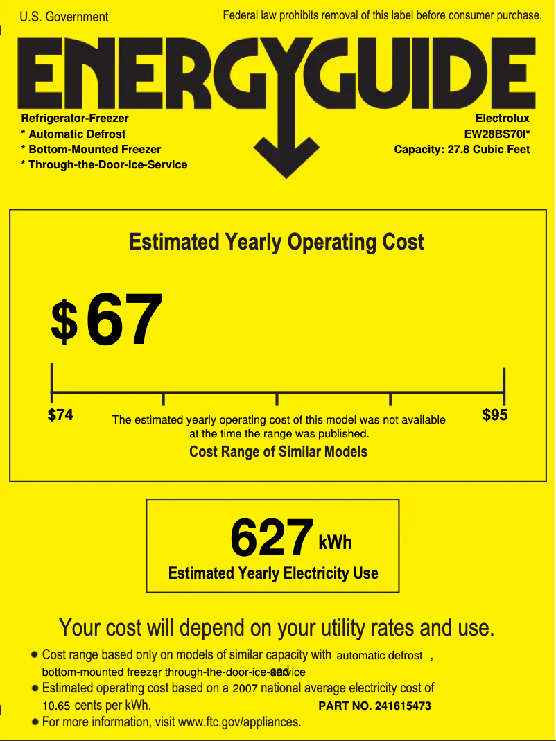 Page 1 de la notice Label énergétique Electrolux EW28BS70IS