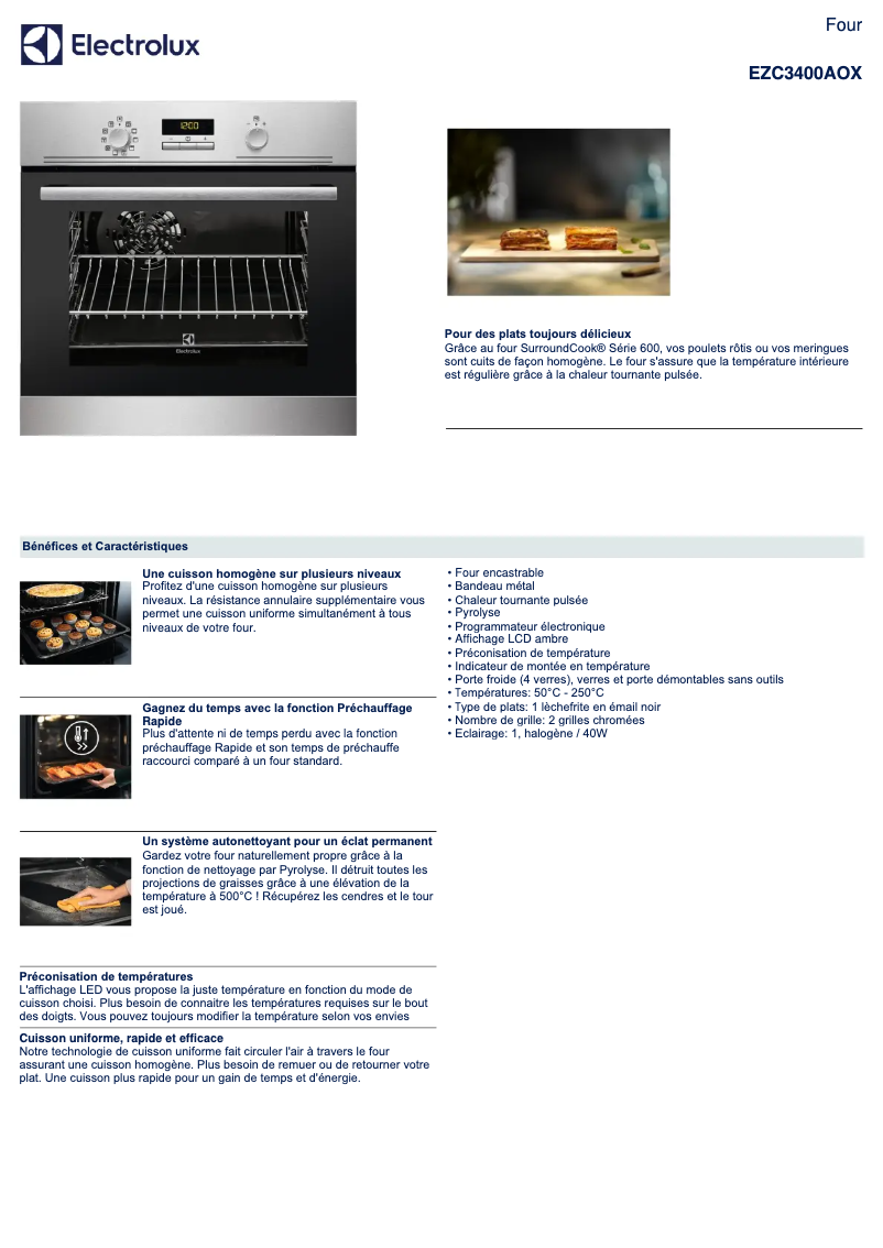 Page 1 de la notice Fiche technique Electrolux EZC3400AOX