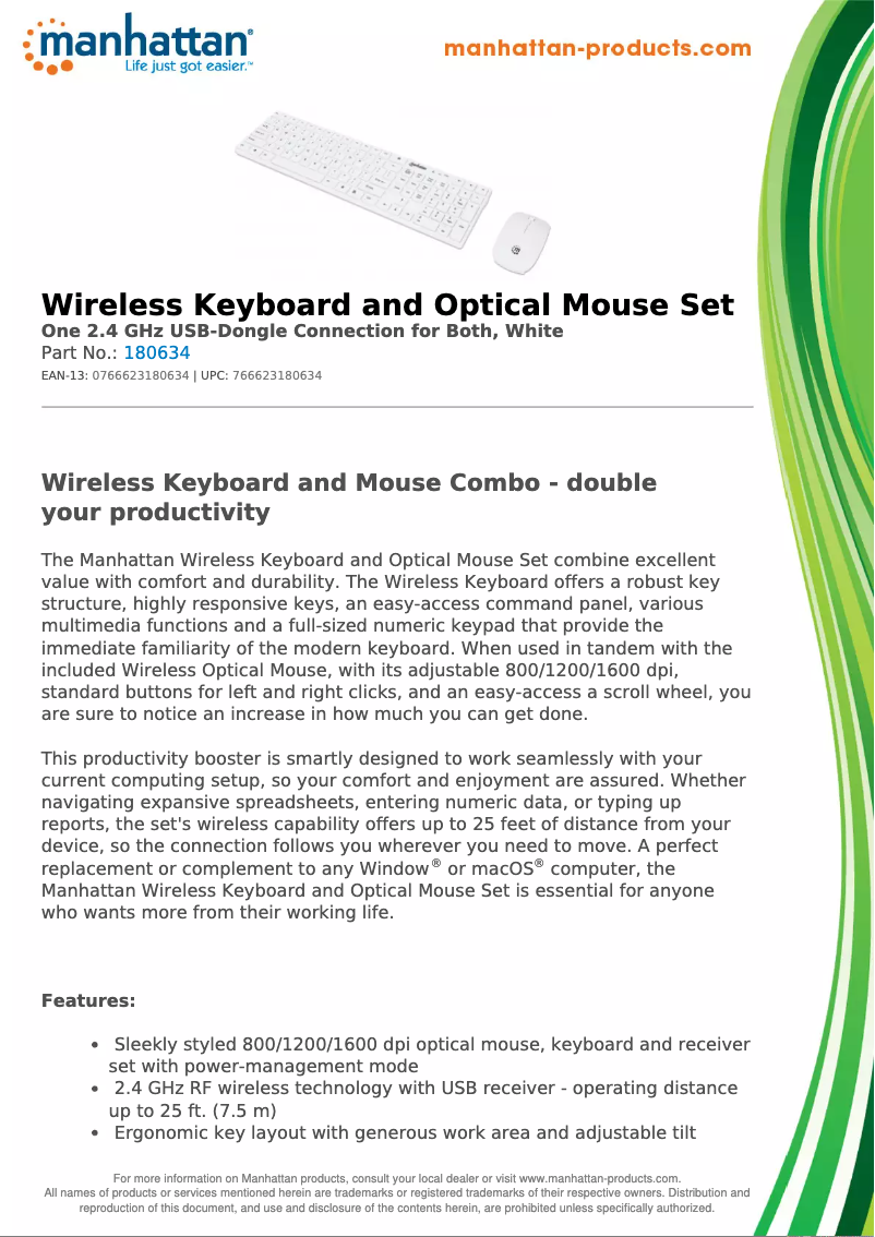 Page 1 de la notice Fiche technique Manhattan 180634