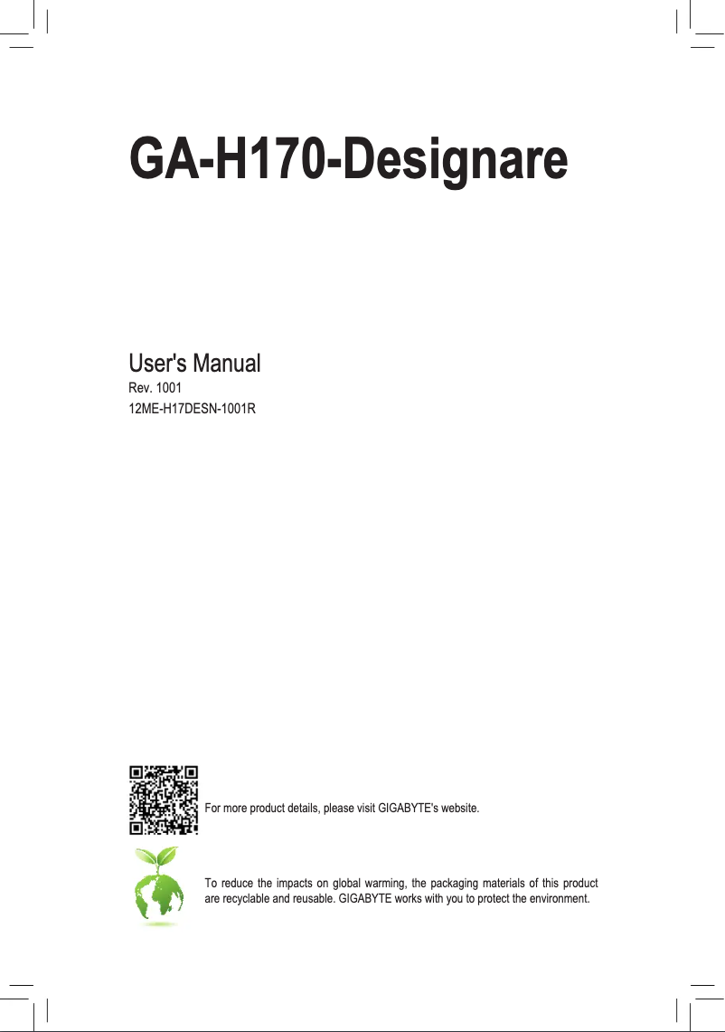 Page 1 de la notice Manuel utilisateur Gigabyte GA-H170-Designare