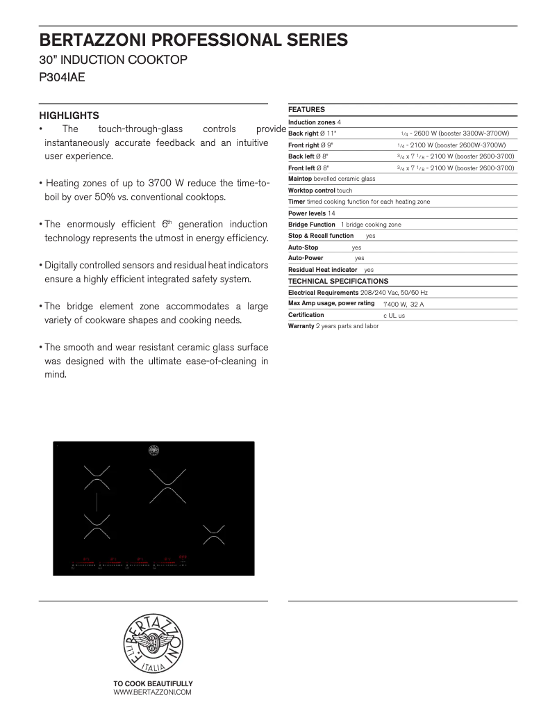 Page n°1 - Fiche technique Bertazzoni P304IAE