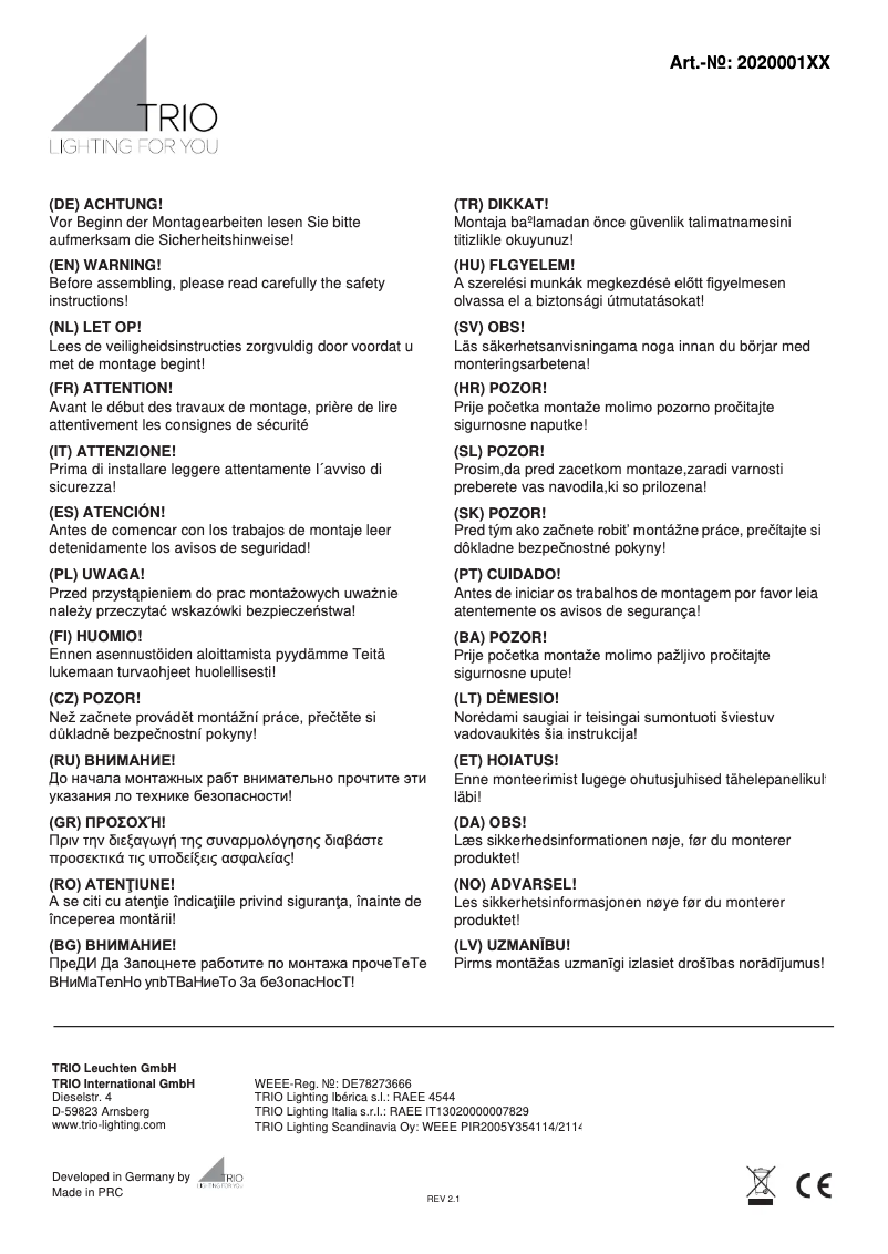 Page n°1 - Manuel utilisateur Trio Lighting Pure 202000108